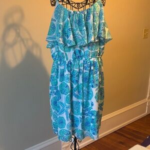 Lilly Pulitzer Turquoise & Aqua Ruffle Strapless Sundress